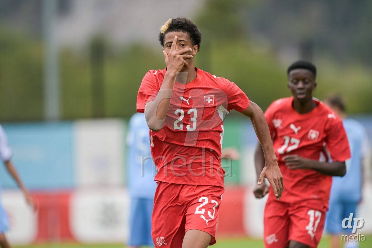 CHUR, SWITZERLAND - September 10: Seny Diallo celebrate the 1-0 gol of Switzerland during the International friendly match between Switzerland U16 and Luxembourg U16 at Stade de Chur on September 10,2026 in Chur, Switzerland