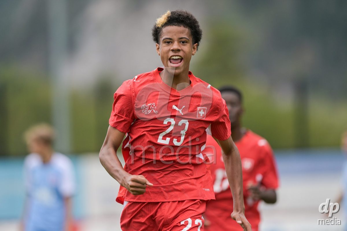 CHUR, SWITZERLAND - September 10: Seny Diallo celebrate the 1-0 gol of Switzerland during the International friendly match between Switzerland U16 and Luxembourg U16 at Stade de Chur on September 10,2026 in Chur, Switzerland