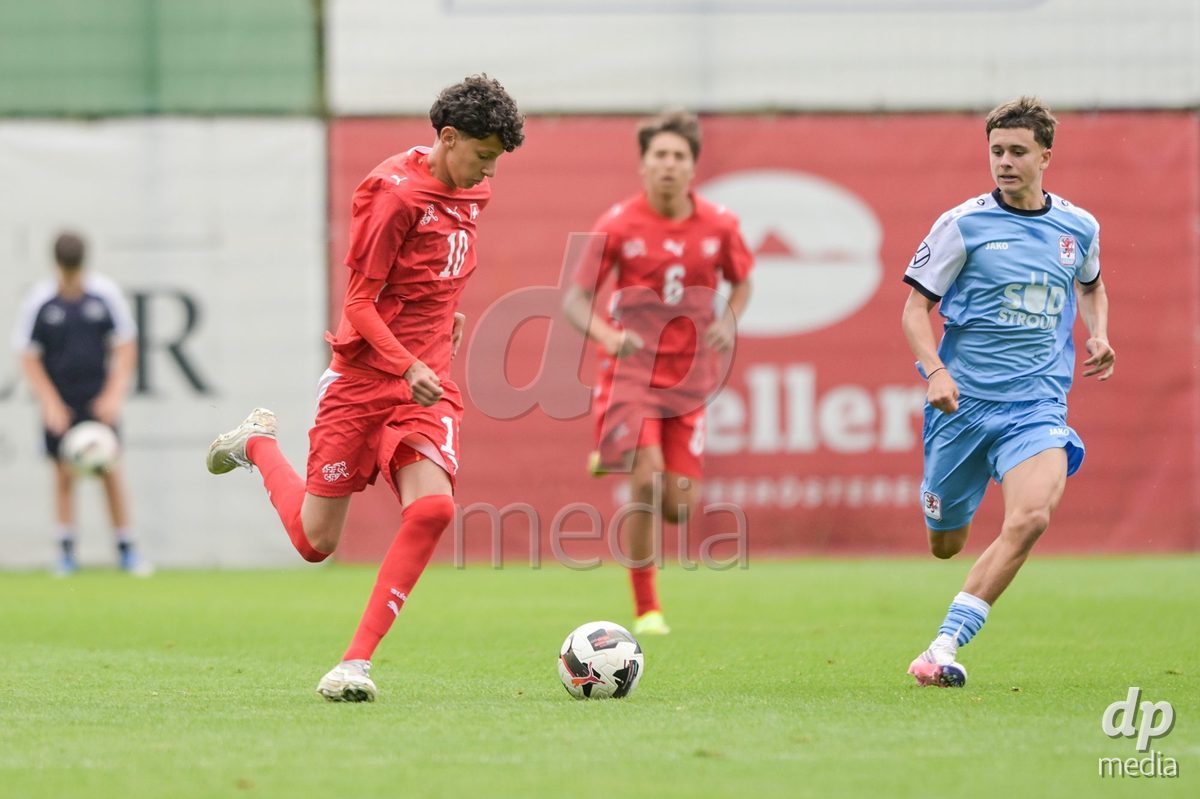 CHUR, SWITZERLAND - September 10: Yanis Sadiki of Switzerland during the International friendly match between Switzerland U16 and Luxembourg U16 at Stade de Chur on September 10,2026 in Chur, Switzerland