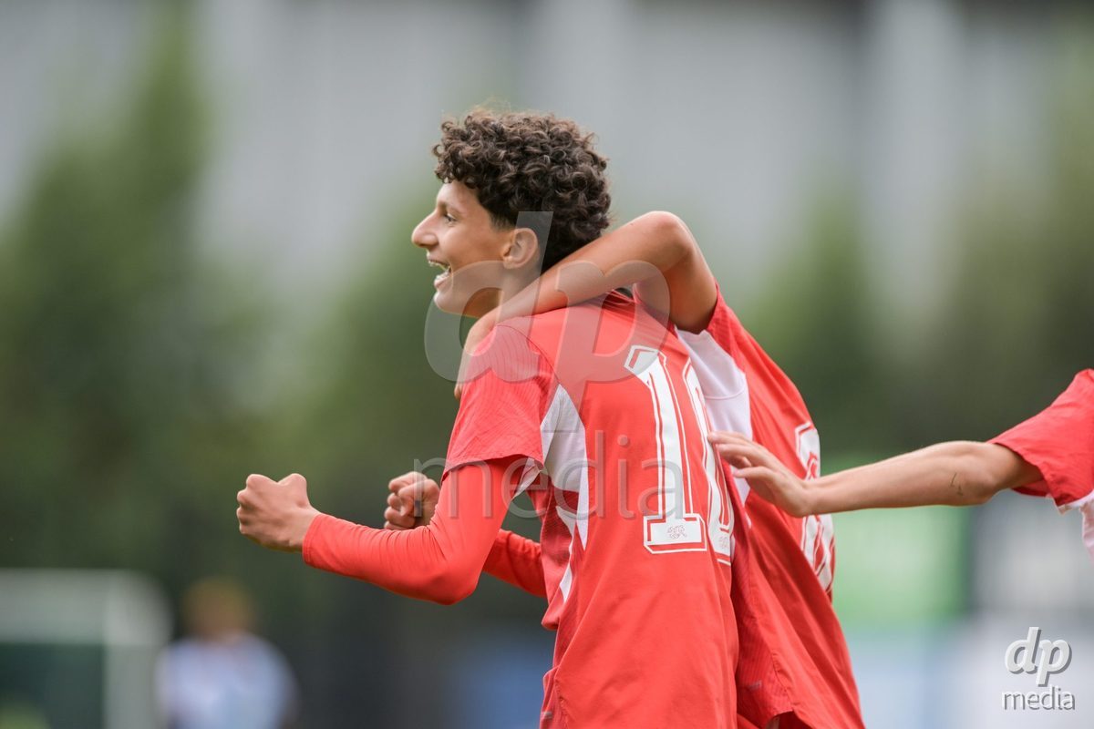 CHUR, SWITZERLAND - September 10: Yanis Sadiki of Switzerland celebrate the 3-1 gol during the International friendly match between Switzerland U16 and Luxembourg U16 at Stade de Chur on September 10,2026 in Chur, Switzerland