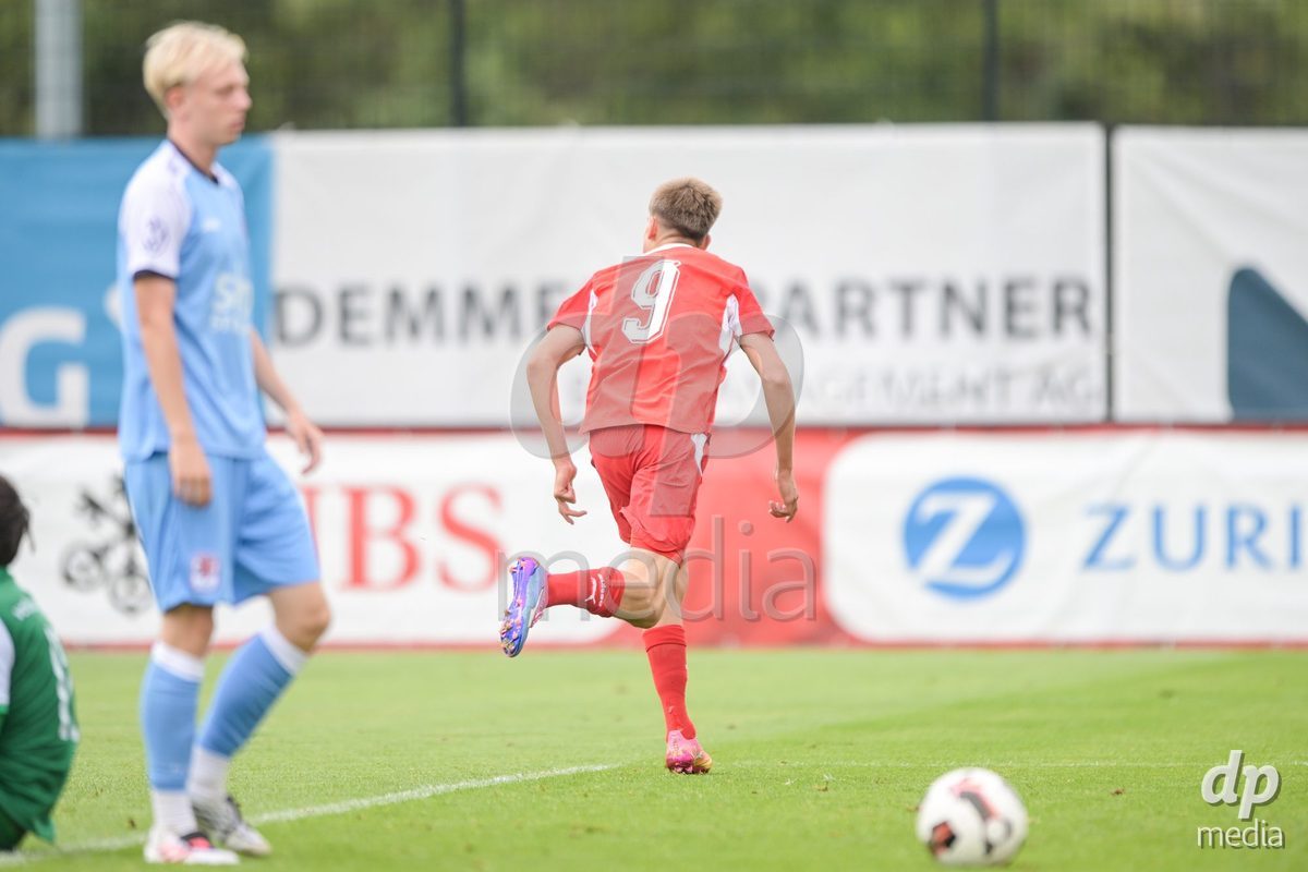CHUR, SWITZERLAND - September 10: Rafael Rudin of Switzerland celebrate the 4-1 gol during the International friendly match between Switzerland U16 and Luxembourg U16 at Stade de Chur on September 10,2026 in Chur, Switzerland