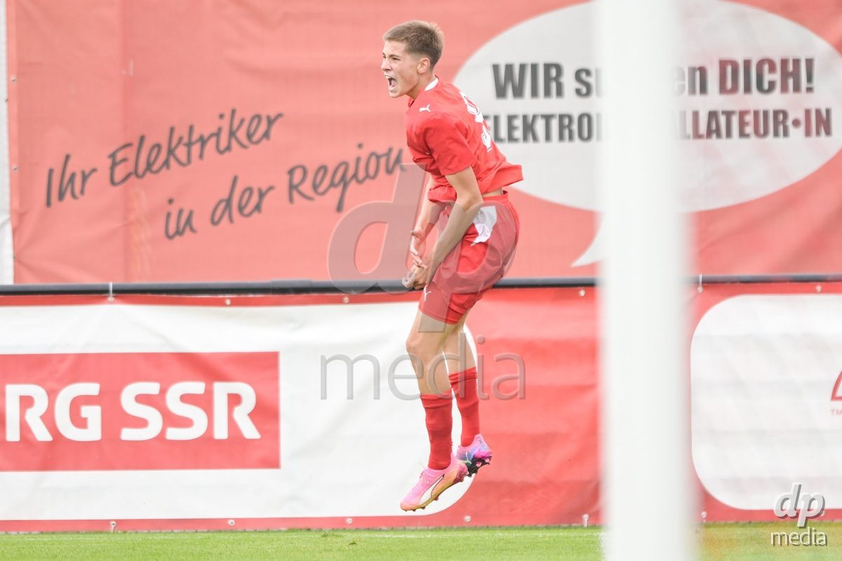 CHUR, SWITZERLAND - September 10: Rafael Rudin of Switzerland celebrate the 4-1 gol during the International friendly match between Switzerland U16 and Luxembourg U16 at Stade de Chur on September 10,2026 in Chur, Switzerland