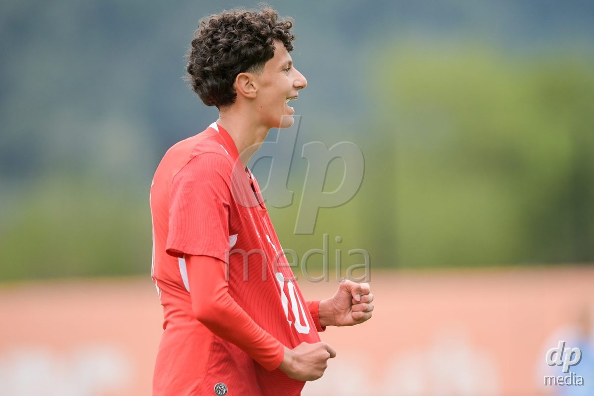 CHUR, SWITZERLAND - September 10: Yanis Sadiki of Switzerland celebrate the 6-1 gol during the International friendly match between Switzerland U16 and Luxembourg U16 at Stade de Chur on September 10,2026 in Chur, Switzerland