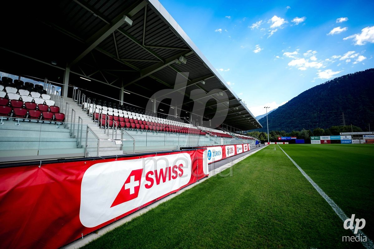 OBERE AU, Switzerland - September 8: Swiss International Air Lines sponsor board during the International Friendly U20 match between Switzerland and Luxembourg at TBD on September 8, 2026 in Obere Au, Switzerland.