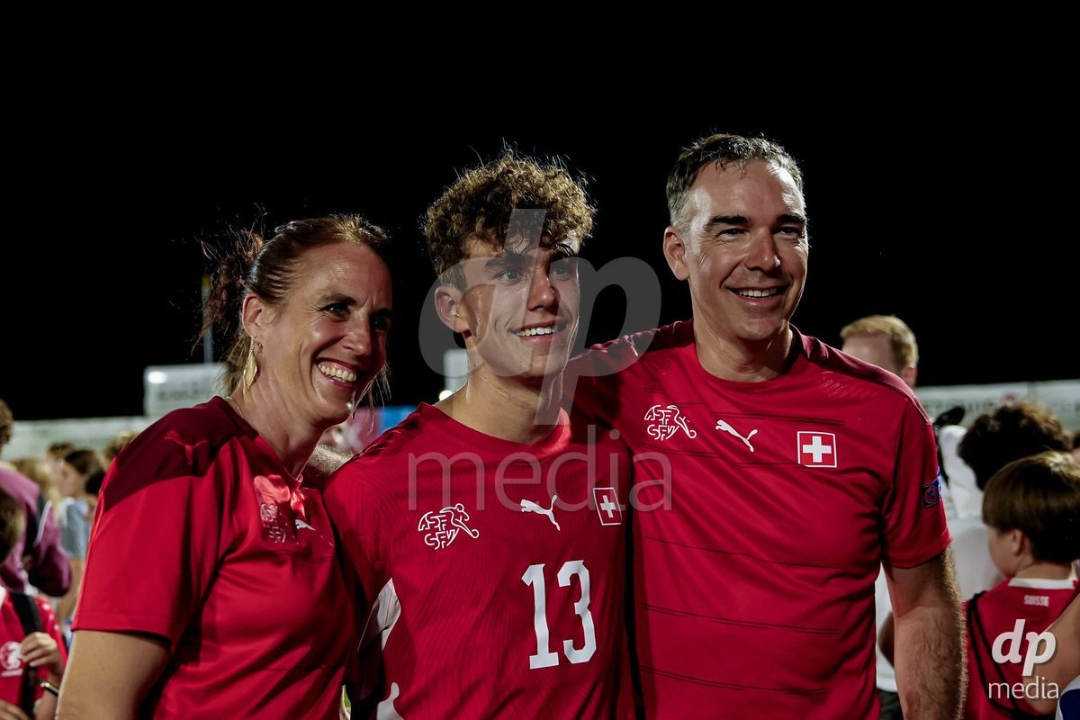 OBERE AU, Switzerland - September 8: Lars Ackermann of Switzerland with fans after the International Friendly U20 match between Switzerland and Luxembourg at TBD on September 8, 2026 in Obere Au, Switzerland.