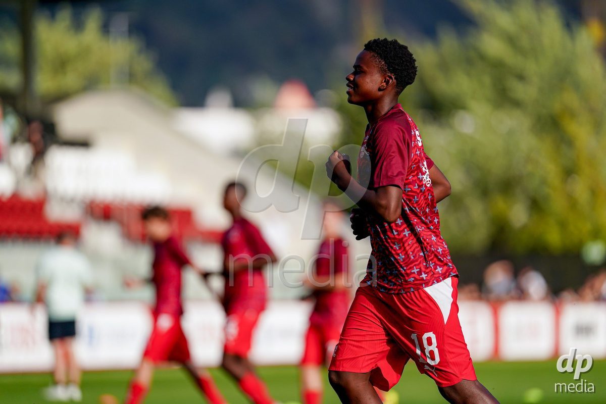 OBERE AU, Switzerland - September 8: Aaron Andy Ekoh of Switzerland warming up during the International Friendly U20 match between Switzerland and Luxembourg at TBD on September 8, 2026 in Obere Au, Switzerland.
