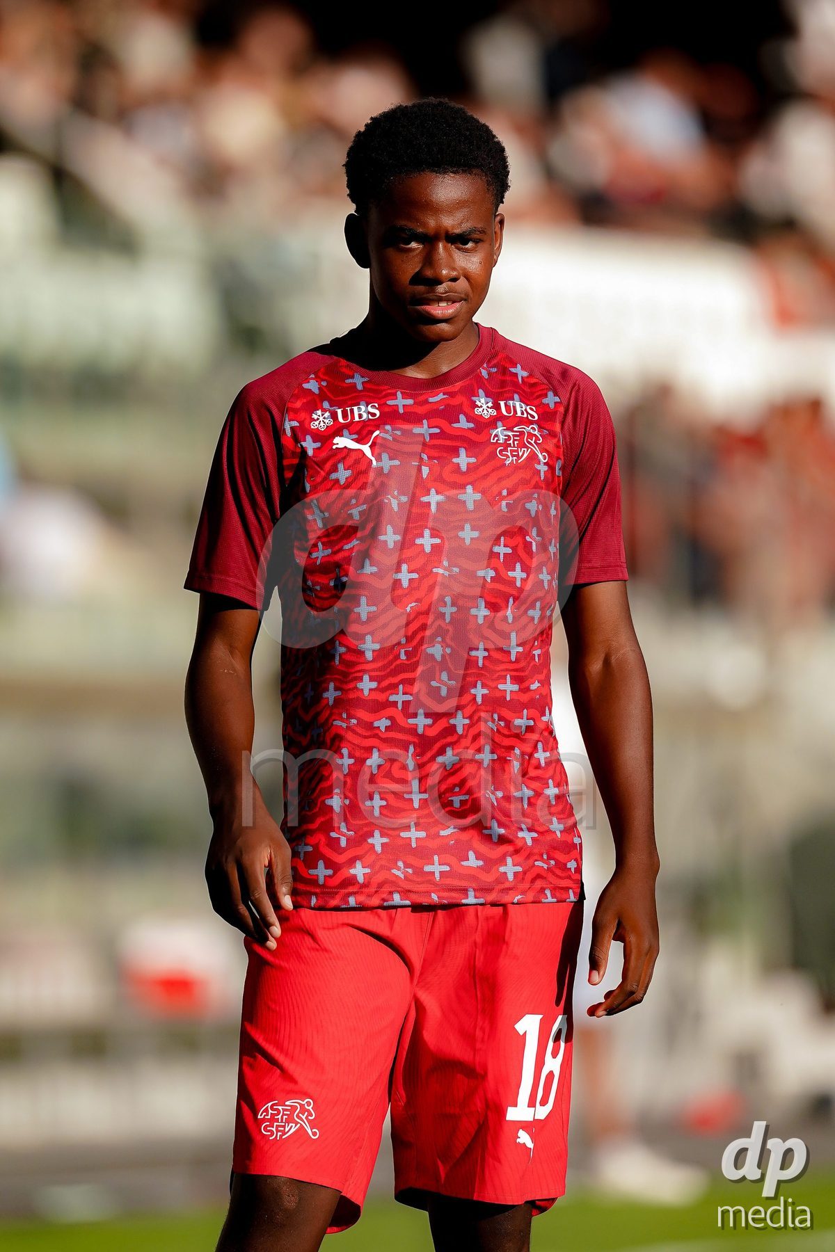 OBERE AU, Switzerland - September 8: Aaron Andy Ekoh of Switzerland warming up during the International Friendly U20 match between Switzerland and Luxembourg at TBD on September 8, 2026 in Obere Au, Switzerland.