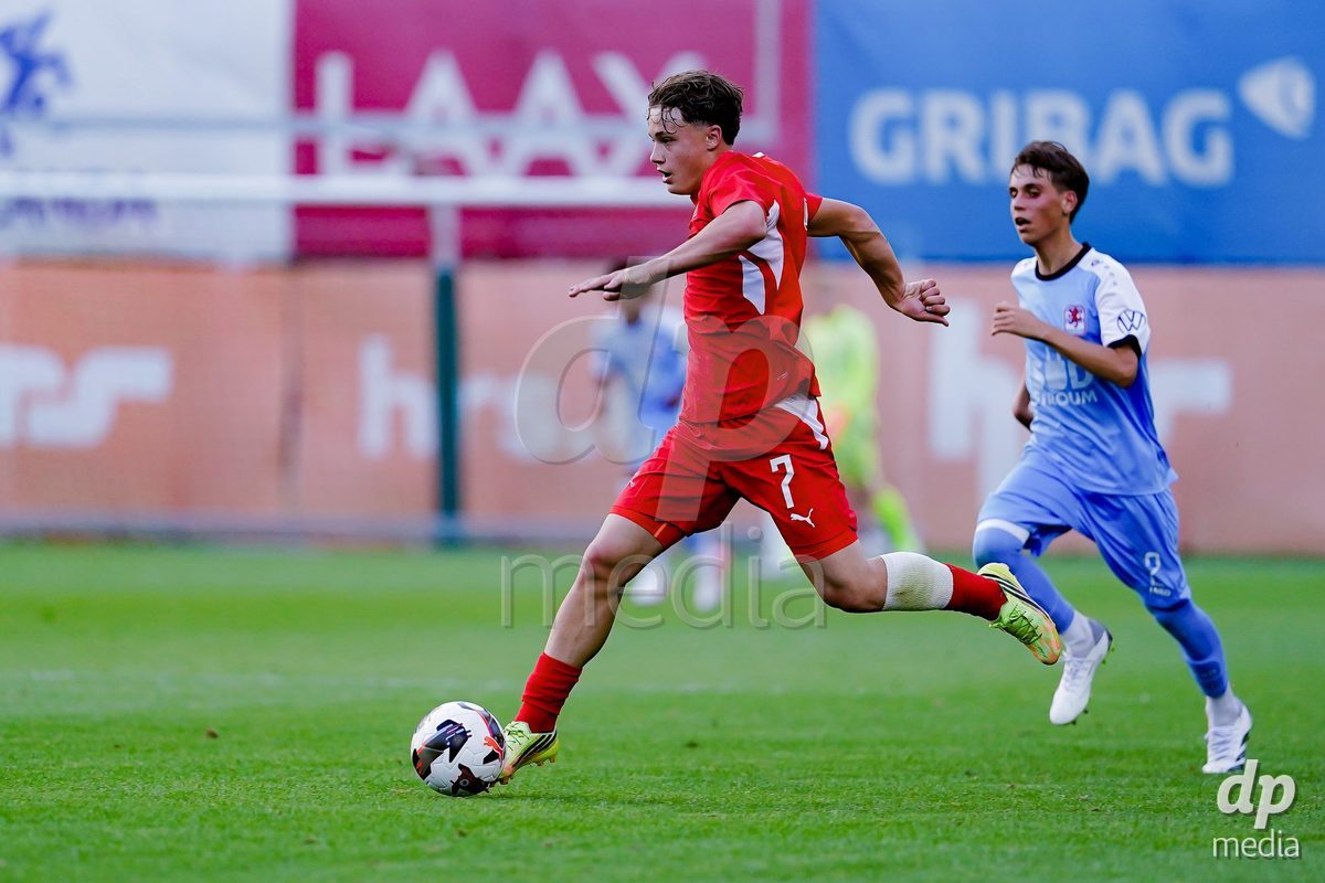 OBERE AU, Switzerland - September 8: Noel Vinzenz Telser of Switzerland controls the ball during the International Friendly U20 match between Switzerland and Luxembourg at TBD on September 8, 2026 in Obere Au, Switzerland.