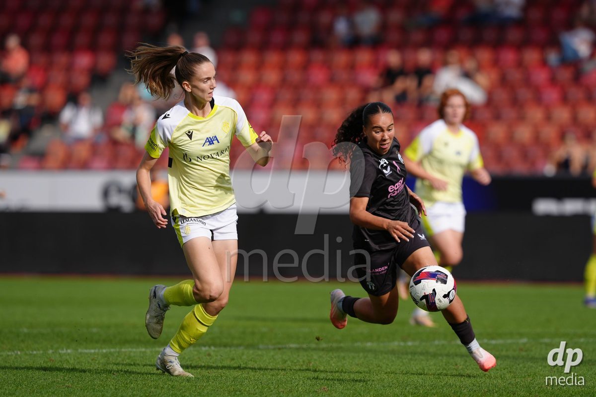 Zurich, Switzerland - September 13: Nevia Stoob of FC Zürich against Carla Christen of FC Basel 1893 during the AXA Women's Super League match between FC Zurich and FC Basel 1893 at Stadion Letzigrund on September 13, 2026 in Zurich, Switzerland.
