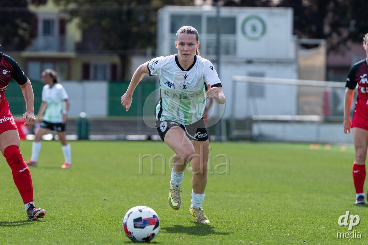 YVERDON-LES-BAINS - SWITZERLAND - SEPTEMBER 13 : Michelle Sager of Yverdon Sport Women in action during the AXA Women's Super League match between Yverdon Sport Women and FC Aarau Frauen at Stade Municipal on September 13, 2026 in Yverdon-les-Bains, Switzerland.