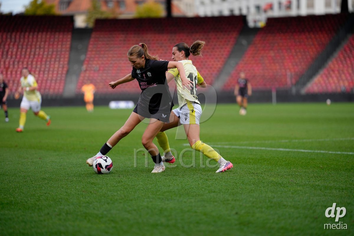 Zurich, Switzerland - September 13: Marlene Wild of FC Zürich against Alice Ilaria Berti of FC Basel 1893 during the AXA Women's Super League match between FC Zurich and FC Basel 1893 at Stadion Letzigrund on September 13, 2026 in Zurich, Switzerland.