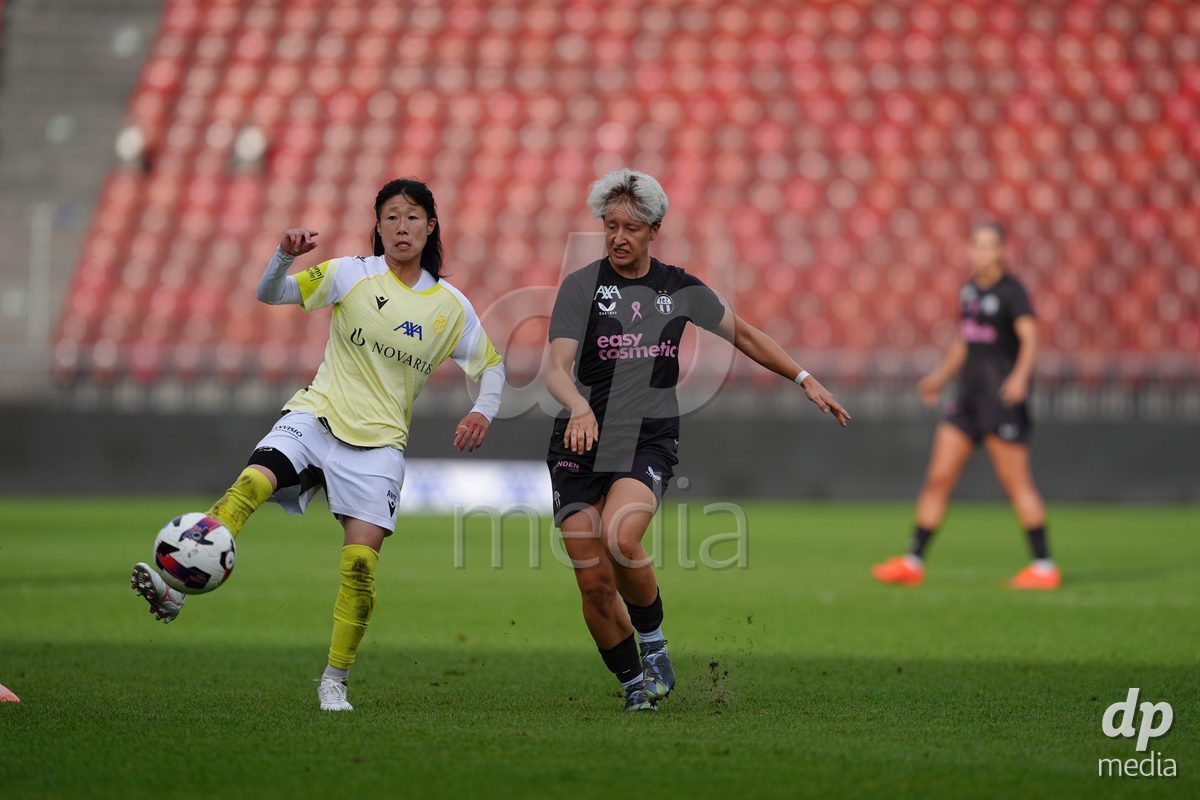 Zurich, Switzerland - September 13: Amelie Jasmine Roduner of FC Zürich against Mai Hirata of FC Basel 1893 during the AXA Women's Super League match between FC Zurich and FC Basel 1893 at Stadion Letzigrund on September 13, 2026 in Zurich, Switzerland.
