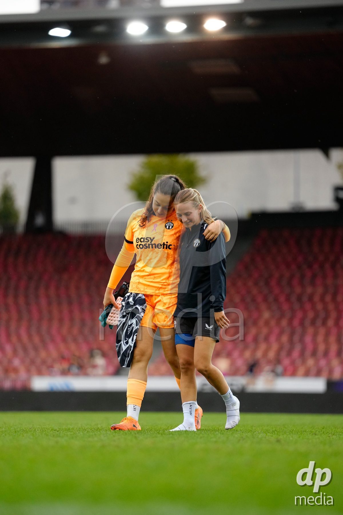 Zurich, Switzerland - September 13: Kim Dubs of FC Zürich together with Goalkeeper Yasmine Ammar of FC Zürich after the AXA Women's Super League match between FC Zurich and FC Basel 1893 at Stadion Letzigrund on September 13, 2026 in Zurich, Switzerland.
