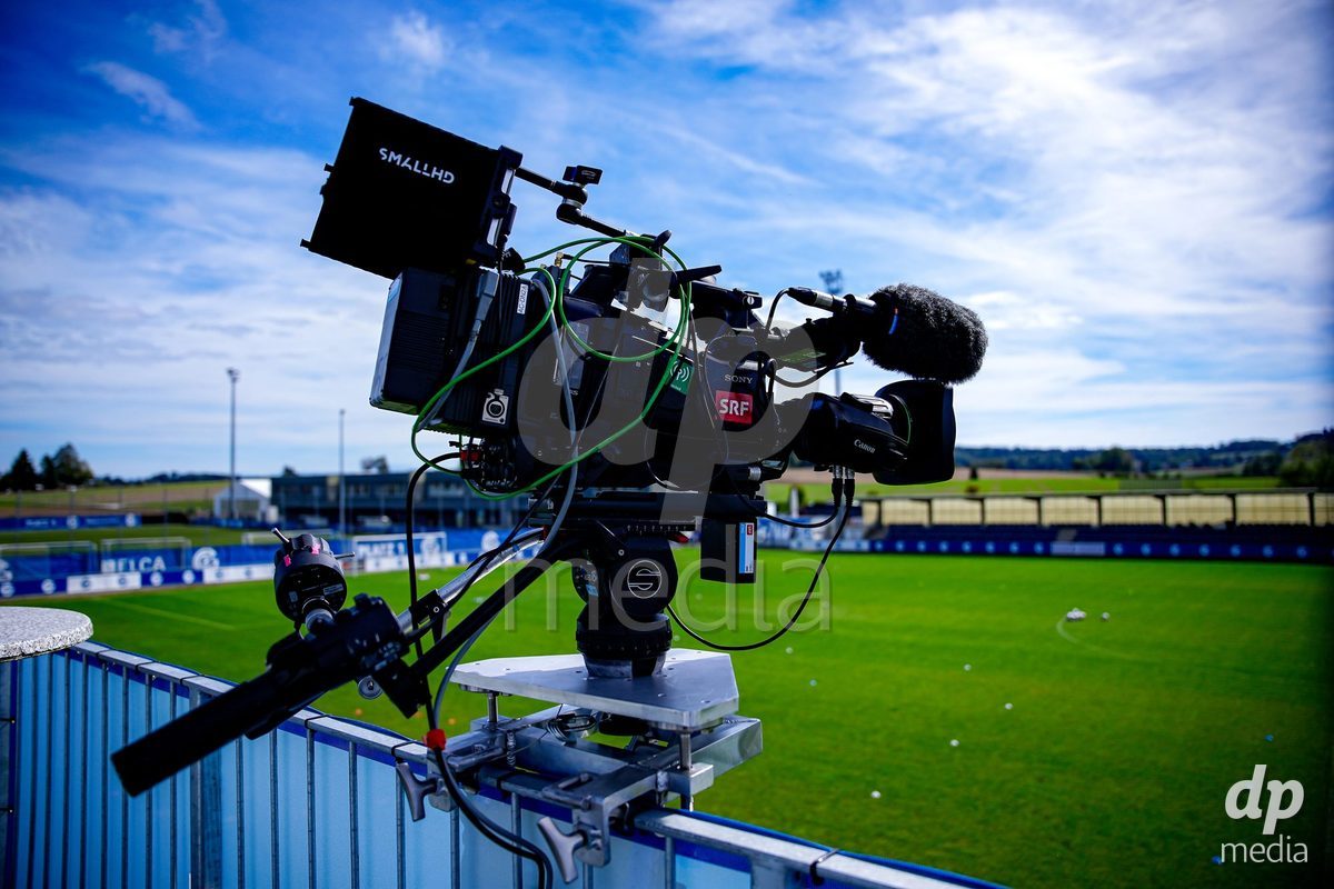 NIEDERHASLI, SWITZERLAND - September 13: SRF TV Camera prior to the AXA Women's Super League match between GC Frauenfussball and FC Luzern at GC Campus on September 13, 2026 in Niederhasli, Switzerland.