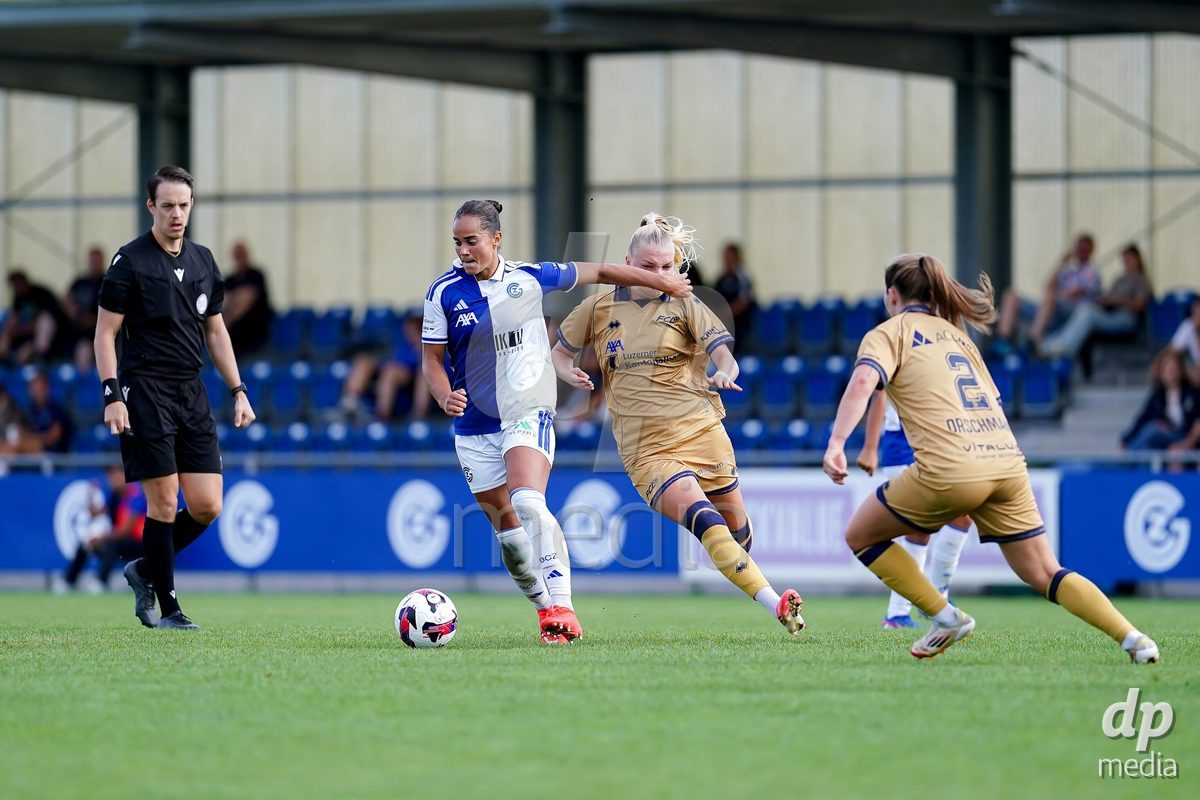 NIEDERHASLI, SWITZERLAND - September 13: Kayla Mckenna of GC Frauenfussball controls the ball during the AXA Women's Super League match between GC Frauenfussball and FC Luzern at GC Campus on September 13, 2026 in Niederhasli, Switzerland.