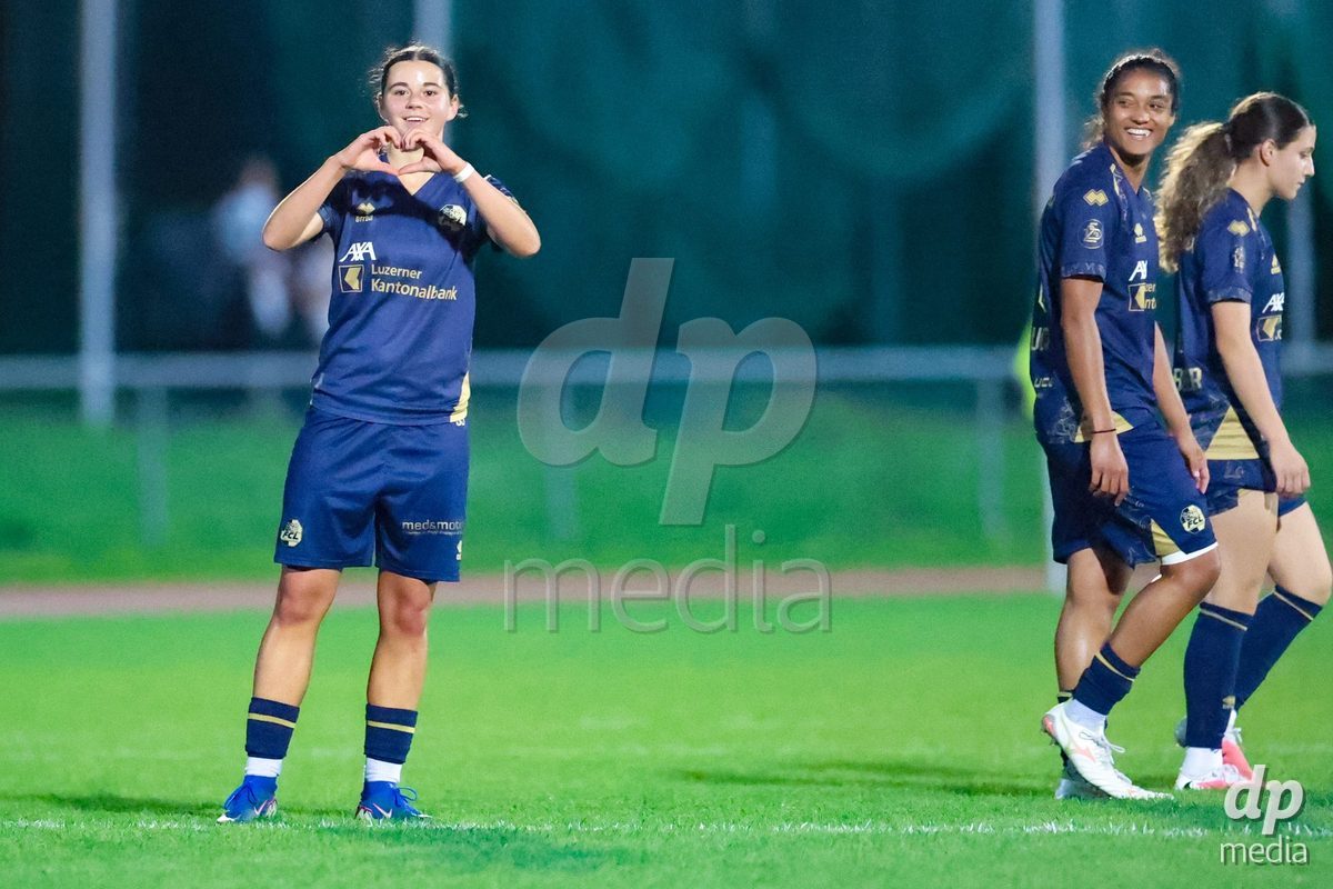 LUZERN, SWITZERLAND - SEPTEMBER 18: Goalscorer 11 Alyssa Keller (99, FC Luzern) during the AXA Women's Super League match between FC Luzern and FC Yverdon Women at Hubelmatt on September 18, 2026 in Luzern, Switzerland.