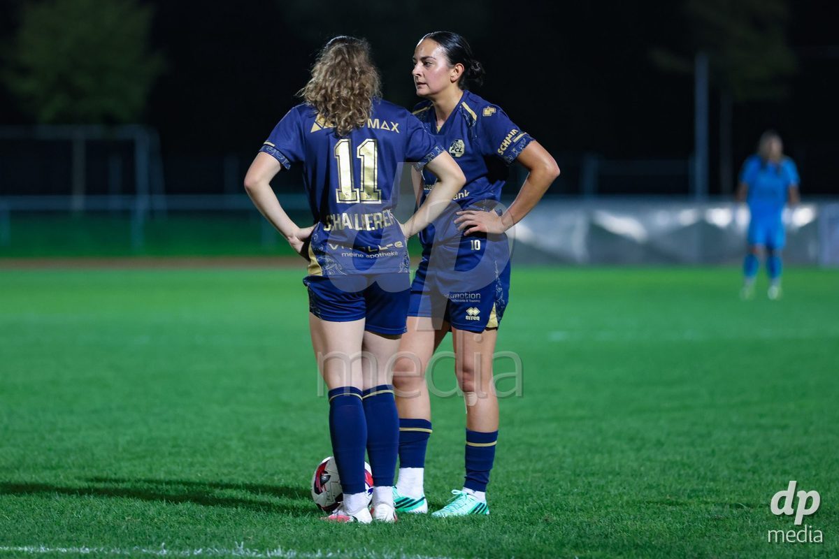LUZERN, SWITZERLAND - SEPTEMBER 18: Athanasia Moraitou (10, FC Luzern, r.) and Ramona Schallberger (11, FC Luzern) during the AXA Women's Super League match between FC Luzern and FC Yverdon Women at Hubelmatt on September 18, 2026 in Luzern, Switzerland.