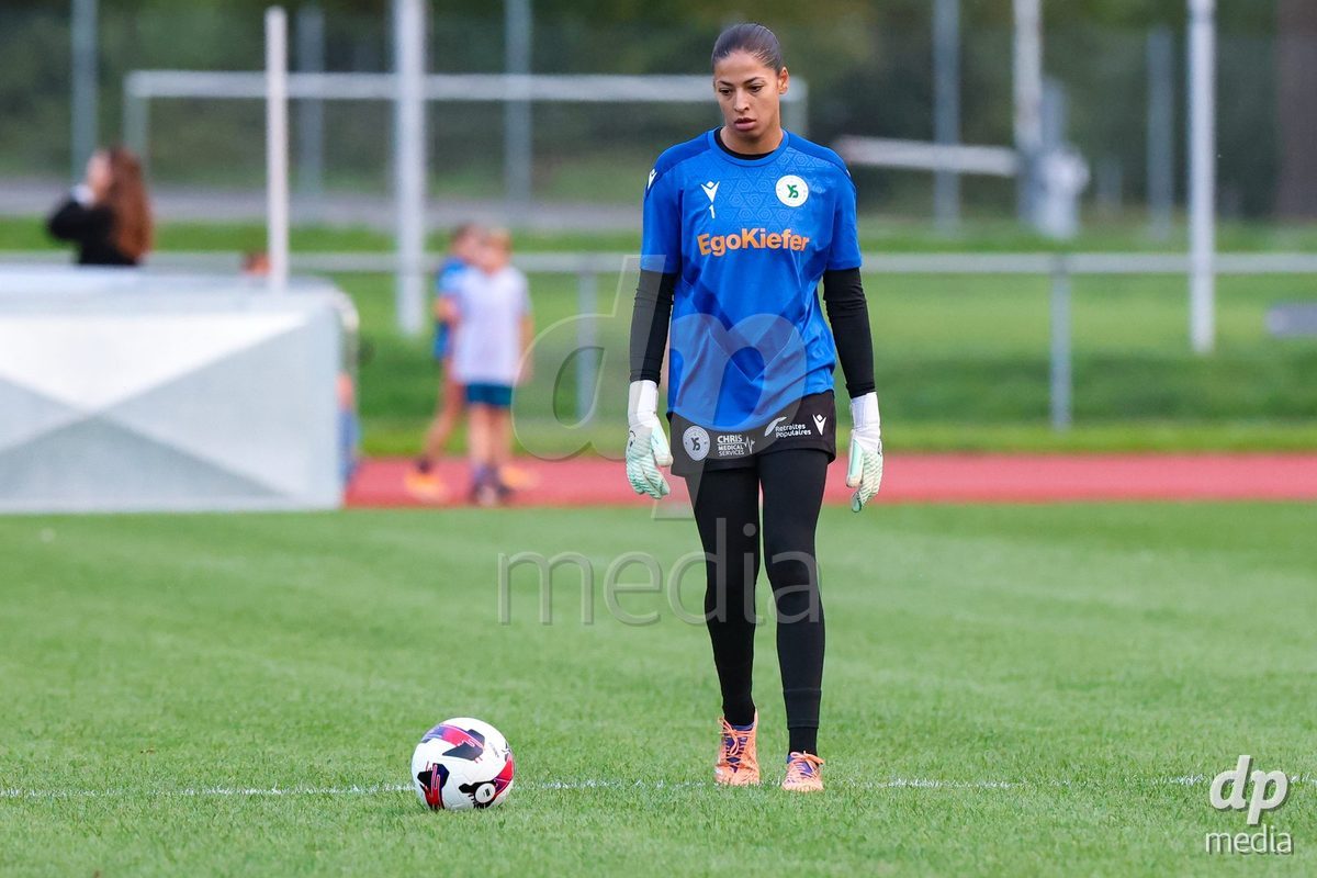 LUZERN, SWITZERLAND - SEPTEMBER 18: Mickaela Victoria Maeva Bottega (1, Yverdon Sport FC) during the pre-match warum-up at during the AXA Women's Super League match between FC Luzern and FC Yverdon Women at Hubelmatt on September 18, 2026 in Luzern, Switzerland.