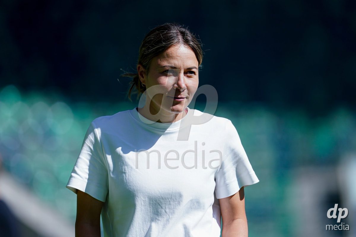 ST. GALLEN, SWITZERLAND - SEPTEMBER 19: Jasmin Schweer, Head Coach of St.Gallen 1879, during the AXA Women's Super League match between FC St. Gallen 1879 and GC Frauenfussball at Berit Sitterstadion on September 19, 2026 in St. Gallen, Switzerland.
