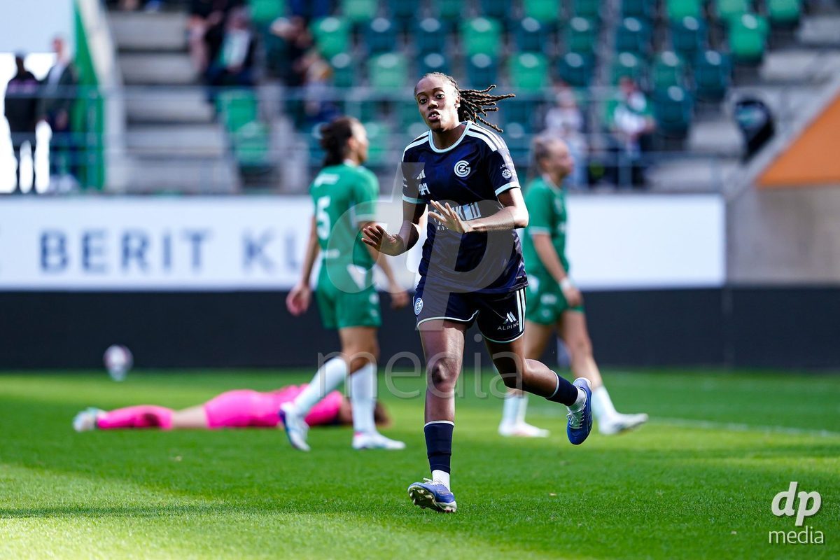 ST. GALLEN, SWITZERLAND - SEPTEMBER 19: Paige Bailey-Gayle of GC Frauenfussball celebrating after scoring teams third goal during the AXA Women's Super League match between FC St. Gallen 1879 and GC Frauenfussball at Berit Sitterstadion on September 19, 2026 in St. Gallen, Switzerland.