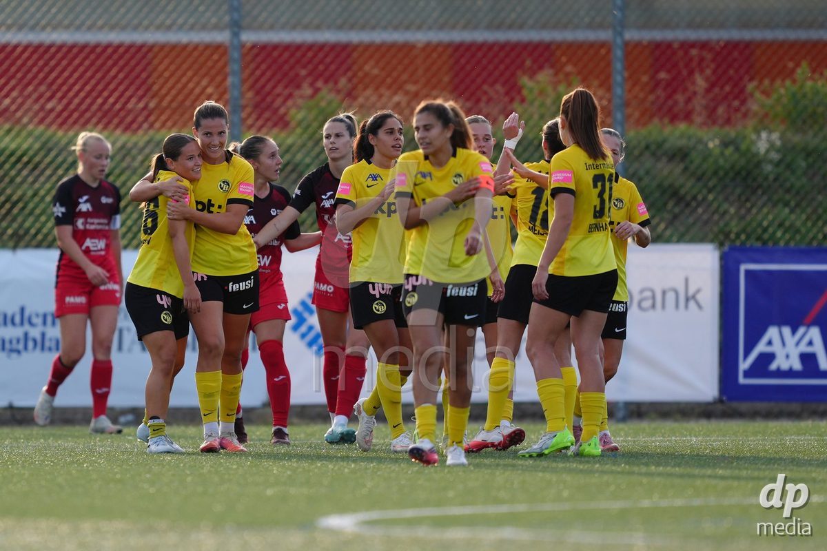 AARAU, SWITZERLAND - SEPTEMBER 19: Anja Klingenstein of BSC YB Frauen celebrates after her goal with the team during the AXA Women's Super League match between FC Aarau Frauen and BSC YB Frauen at Sportanlage Schachen on September 19, 2026 in Aarau, Switzerland.