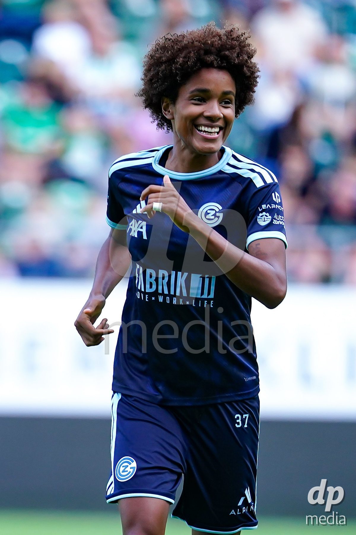 ST. GALLEN, SWITZERLAND - SEPTEMBER 19: Sury Lamontana of GC Frauenfussball celebrating after scoring teams second goal during the AXA Women's Super League match between FC St. Gallen 1879 and GC Frauenfussball at Berit Sitterstadion on September 19, 2026 in St. Gallen, Switzerland.