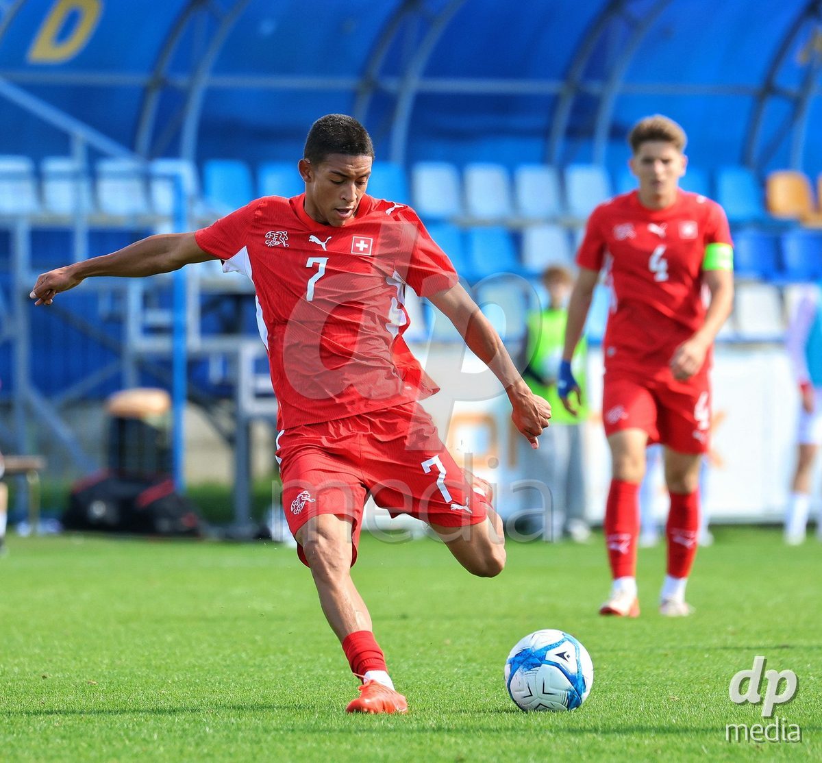 DUNAJSKA LUZNA, SLOVAKIA - SEPTEMBER 25: During the International Friendly football match between Switzerland U19 and Poland U19 on September 25, 2026 in Dunajska Luzna, Slovakia.