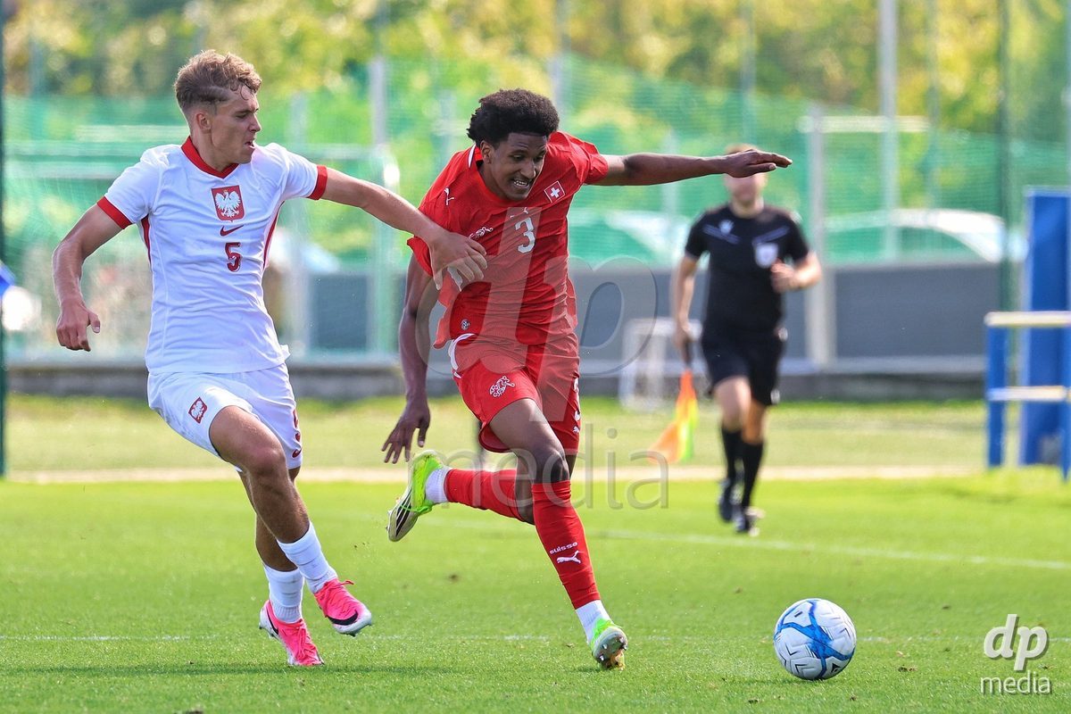 DUNAJSKA LUZNA, SLOVAKIA - SEPTEMBER 25: During the International Friendly football match between Switzerland U19 and Poland U19 on September 25, 2026 in Dunajska Luzna, Slovakia.