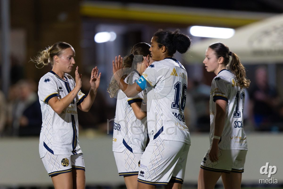 HITZKIRCH, SWITZERLAND - SEPTEMBER 25: FC Luzern players celebrating the goal during the AXA Women's Cup match between Frauenfussball Seetal and FC Luzern at Sportplatz Tegler on September 25, 2026 in Hitzkirch, Switzerland.