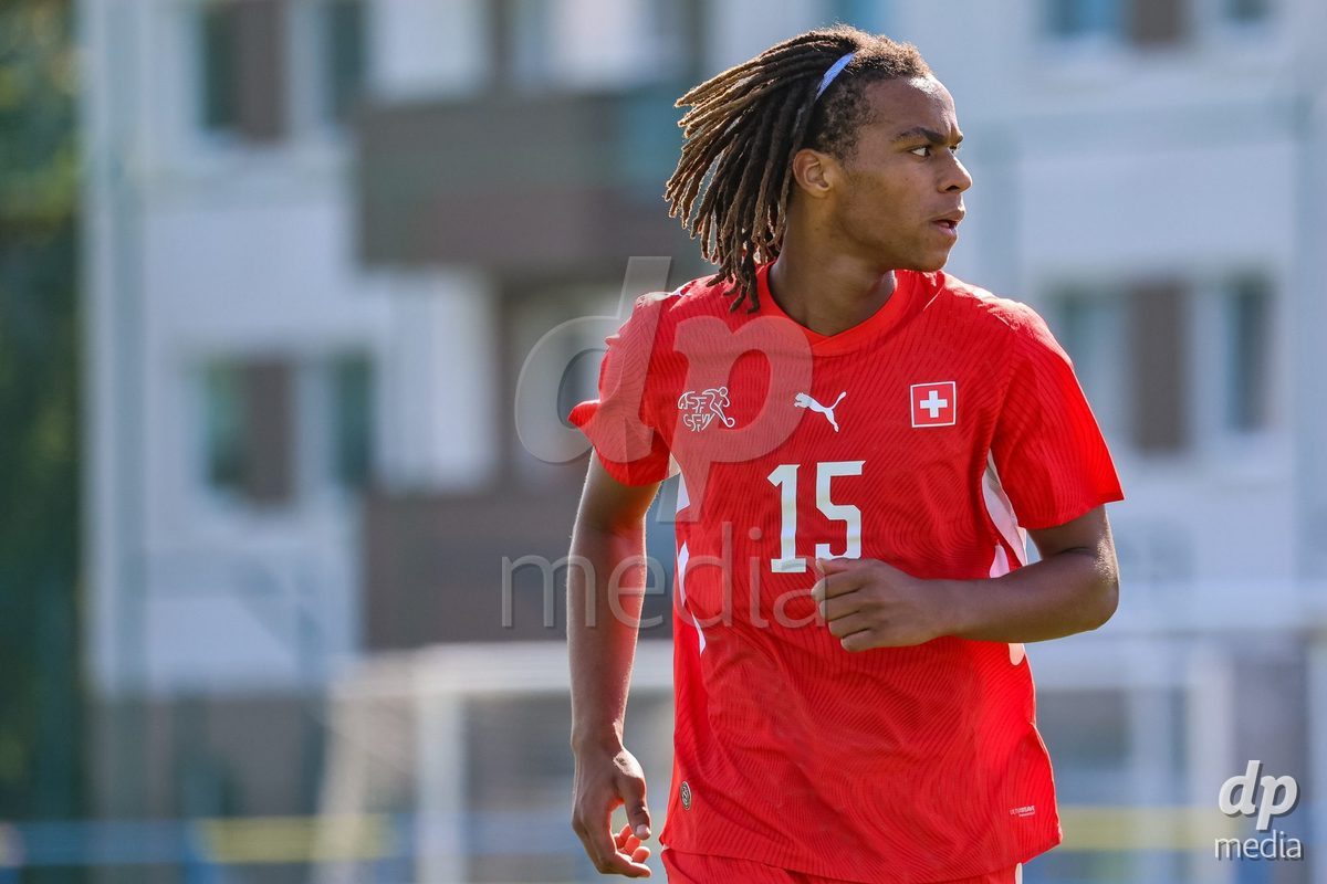 DUNAJSKA LUZNA, SLOVAKIA - SEPTEMBER 25:Tidiane Diallo  the International Friendly football match between Switzerland U19 and Poland U19 on September 25, 2026 in Dunajska Luzna, Slovakia.