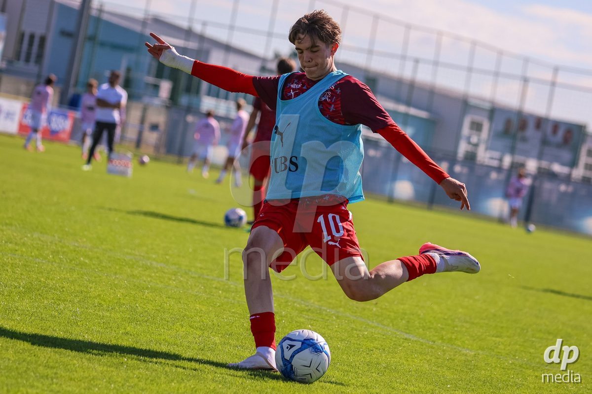DUNAJSKA LUZNA, SLOVAKIA - SEPTEMBER 25:  Swiss team warm-up International Friendly football match between Switzerland U19 and Poland U19 on September 25, 2026 in Dunajska Luzna, Slovakia.