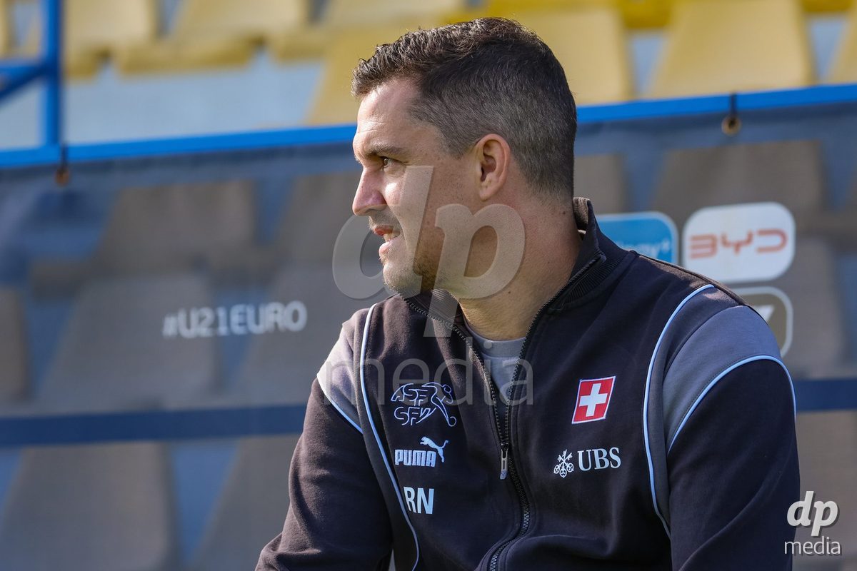 DUNAJSKA LUZNA, SLOVAKIA - SEPTEMBER 25: Swiss crew members the International Friendly football match between Switzerland U19 and Poland U19 on September 25, 2026 in Dunajska Luzna, Slovakia.