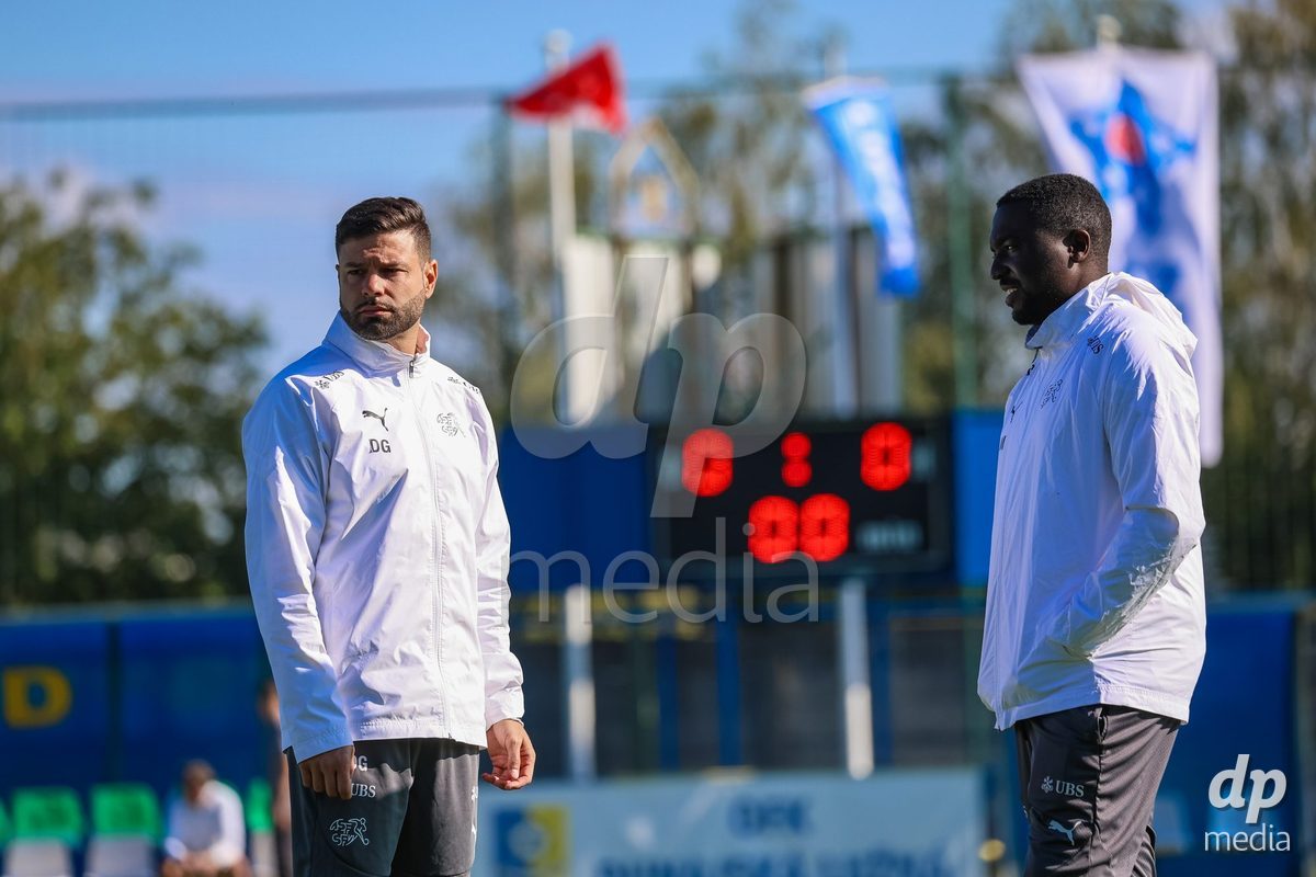 DUNAJSKA LUZNA, SLOVAKIA - SEPTEMBER 25: Swiss crew members the International Friendly football match between Switzerland U19 and Poland U19 on September 25, 2026 in Dunajska Luzna, Slovakia.
