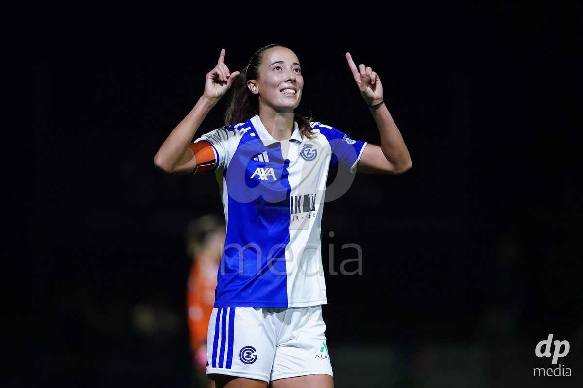 WÄDENSWIL, SWITZERLAND - SEPTEMBER 25: Marta Cazalla of GC Frauenfussball celebrating after scoring teams first goal during the AXA Women's Cup match between FC Wädenswil 1 and GC Frauenfussball at Sportplatz Beichlen on September 25, 2026 in Wädenswil.
