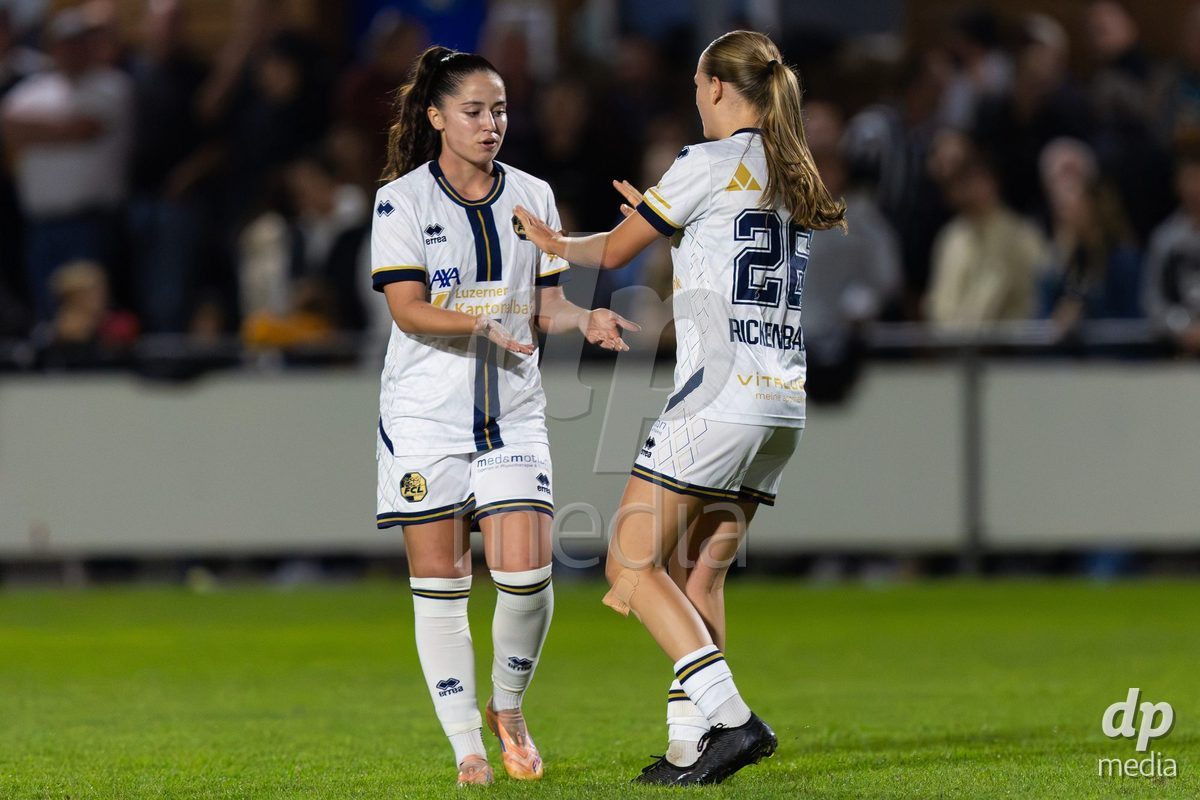 HITZKIRCH, SWITZERLAND - SEPTEMBER 25: 26 Liel Rickenbach of FC Luzern celebrates scoring her team's second goal to make the score 0-2 during the AXA Women's Cup match between Frauenfussball Seetal and FC Luzern at Sportplatz Tegler on September 25, 2026 in Hitzkirch, Switzerland.