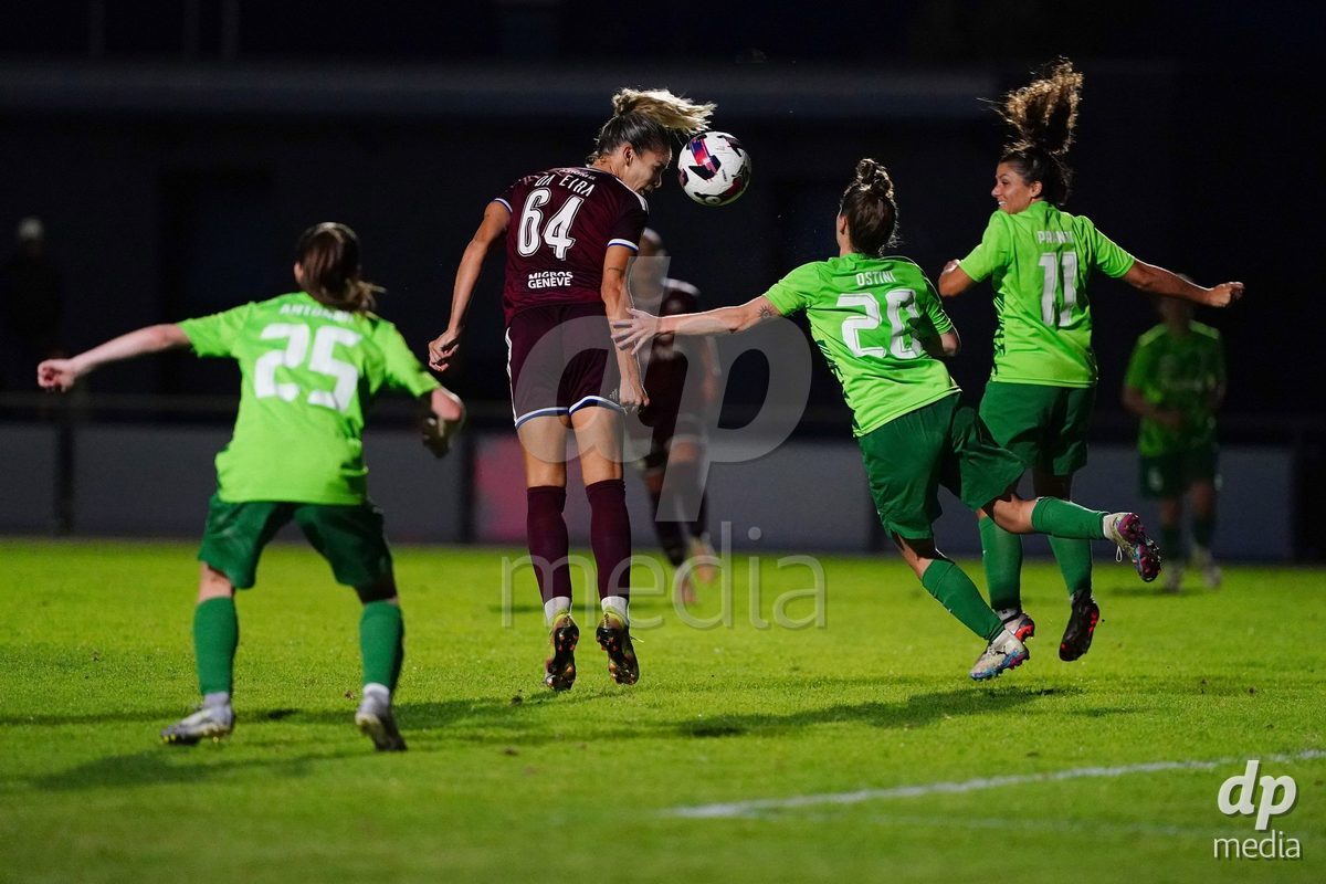 MAGADINO, SWITZERLAND - SEPTEMBER 26: Stefanie Da Eira  of the Servette FC heads the ball during the AXA Women's Cup match between AS Gambarogno and Servette FC Chenois Feminin at Centro Sportivo on September 26, 2026 in Magadino.