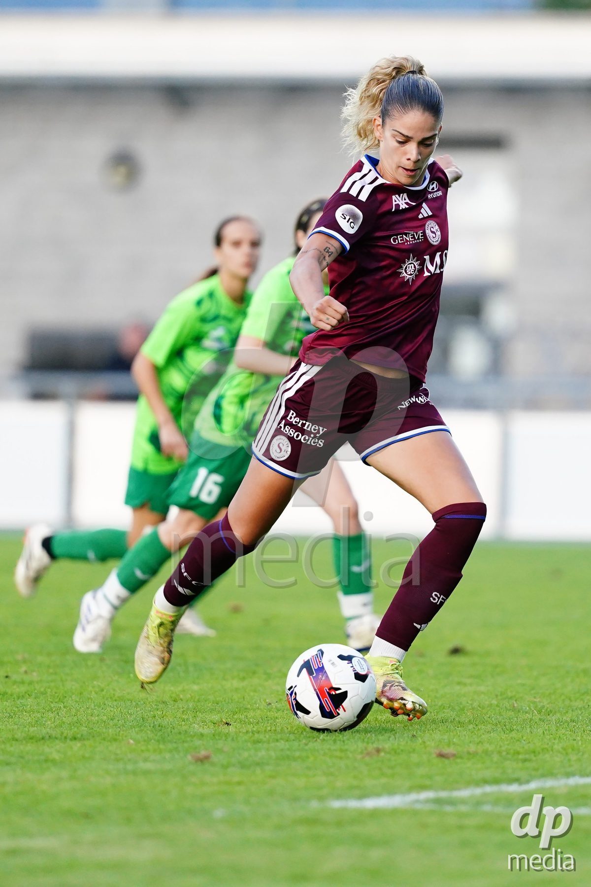MAGADINO, SWITZERLAND - SEPTEMBER 26:  Stefanie Da Eira of Servette FC in action during the AXA Women's Cup match between AS Gambarogno and Servette FC Chenois Feminin at Centro Sportivo on September 26, 2026 in Magadino.