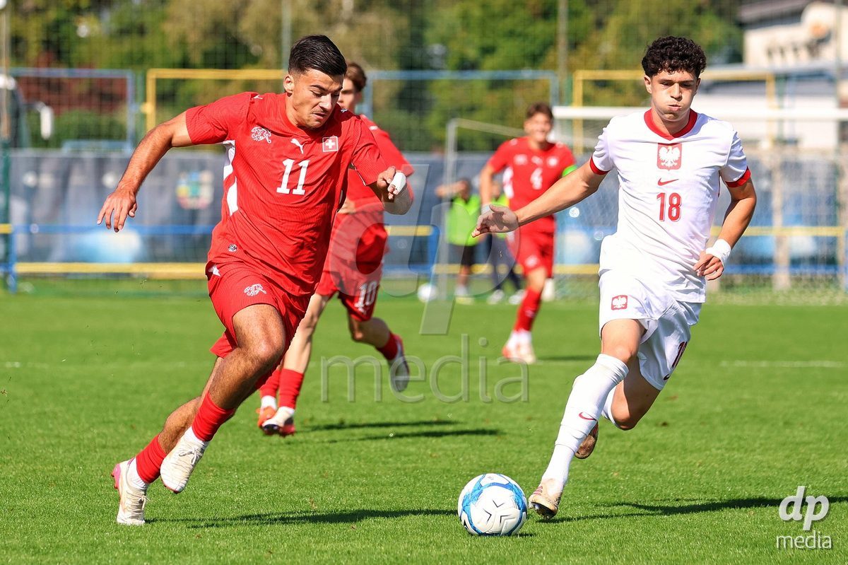 DUNAJSKA LUZNA, SLOVAKIA - SEPTEMBER 25: Nevio Scherrer 11 the International Friendly football match between Switzerland U19 and Poland U19 on September 25, 2026 in Dunajska Luzna, Slovakia.