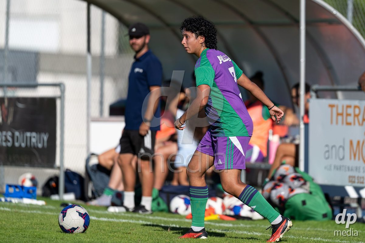 COPPET, SWITZERLAND - SEPTEMBER 27: Raissa Ferreira Calheiros of US Terre Sainte drives the ball during the AXA Women's Cup match between US Terre Sainte and FC Wil 1900 at Centre sportif des Rojalets on September 27, 2026 in Coppet, Switzerland.