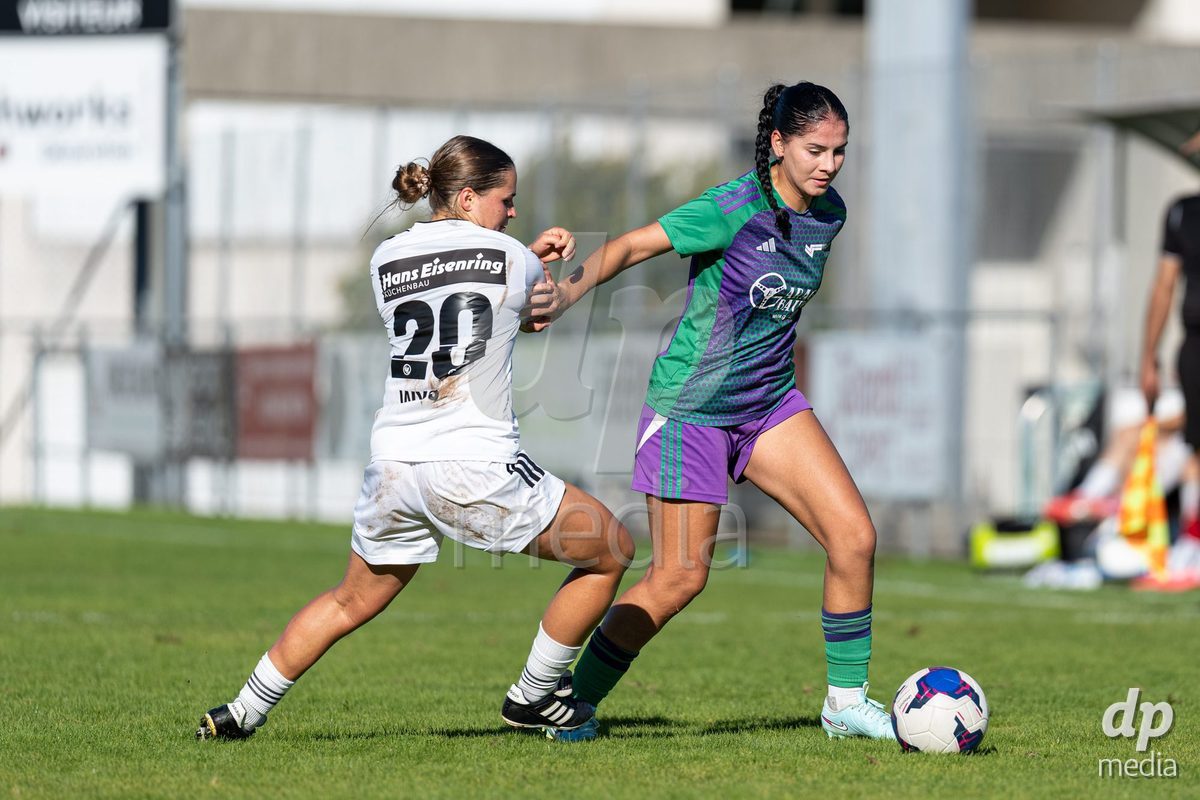 COPPET, SWITZERLAND - SEPTEMBER 27: Duel between Dahiana Belen Espinola Galeano of US Terre Sainte and Jennifer Wyss of FC Wil during the AXA Women's Cup match between US Terre Sainte and FC Wil 1900 at Centre sportif des Rojalets on September 27, 2026 in Coppet, Switzerland.