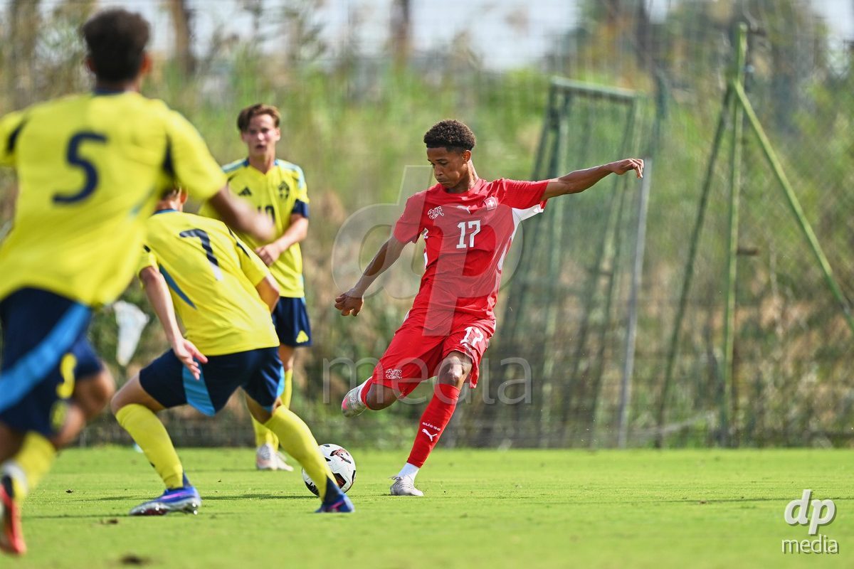 OLIVA NOVA, SPAIN - SEPTEMBER 28: Kyle Kurt of Switzerland during the International Friendly match between Switzerland U17 and Sweden U17 at Oliva Nova Sports Center on September 28, 2026 in Oliva Nova, Spain.
