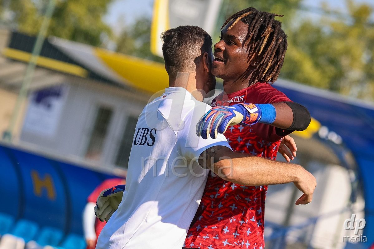 DUNAJSKA LUZNA, SLOVAKIA - SEPTEMBER 28: Switzerland team warm-up the International Friendly football match between Kazakhstan U19 and Switzerland U19 on September 28, 2026 in Dunajska Luzna, Slovakia.