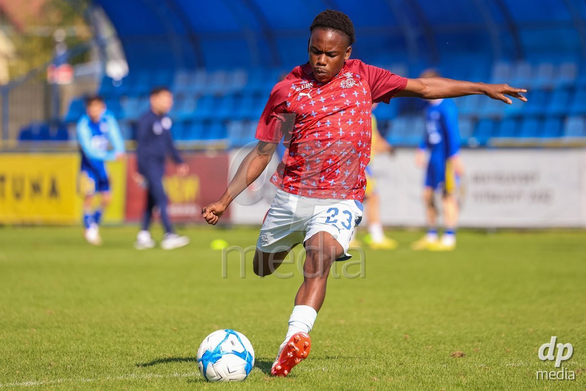 DUNAJSKA LUZNA, SLOVAKIA - SEPTEMBER 28: Switzerland team warm-up the International Friendly football match between Kazakhstan U19 and Switzerland U19 on September 28, 2026 in Dunajska Luzna, Slovakia.