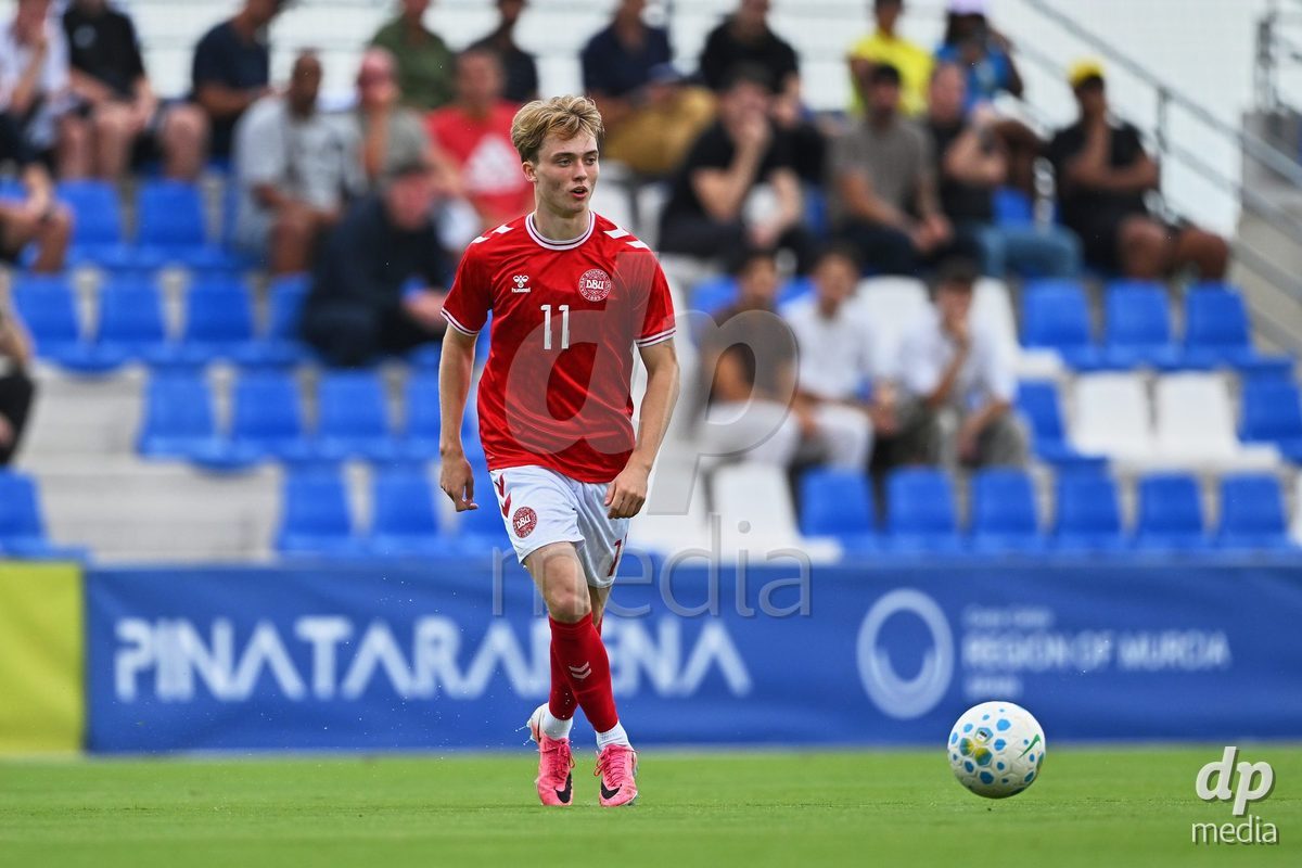 SAN PEDRO DEL PINATAR, SPAIN - SEPTEMBER 28: Hjalte Boe of Denmark during the International Friendly match between Denmark U20 and Brazil U20 at Pinatar Arena on September 28, 2026 in San Pedro del Pinatar, Spain.