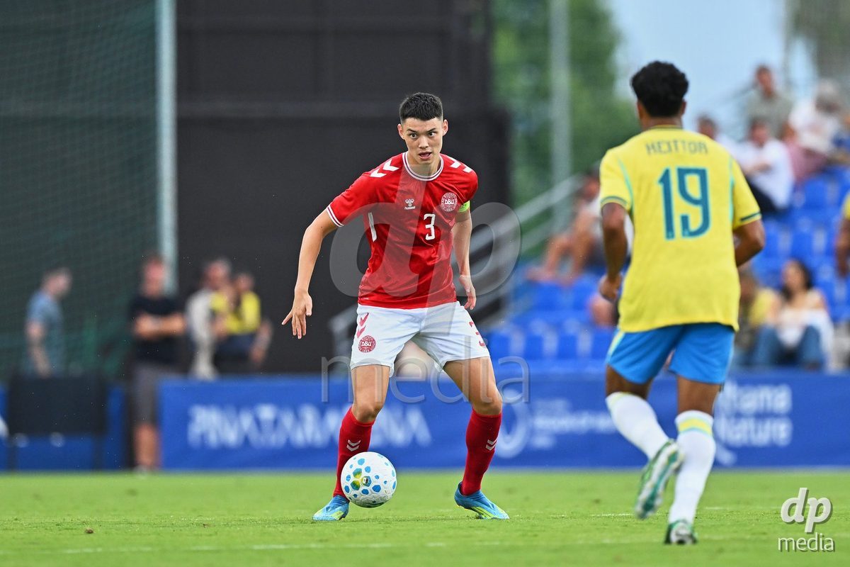 SAN PEDRO DEL PINATAR, SPAIN - SEPTEMBER 28: Tobias Slotsager of Denmark during the International Friendly match between Denmark U20 and Brazil U20 at Pinatar Arena on September 28, 2026 in San Pedro del Pinatar, Spain.