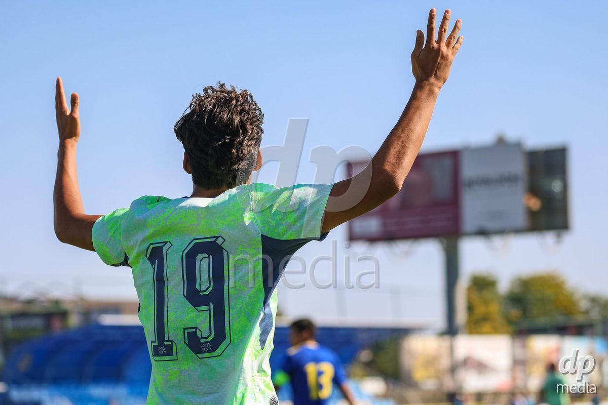 DUNAJSKA LUZNA, SLOVAKIA - SEPTEMBER 28: Norbu Lhakpa 19 of Switzerland dissatisfied the friendly international football match between Kazakhstan U19 and Switzerland U19 on September 28, 2026 in Dunajska Luzna, Slovakia.