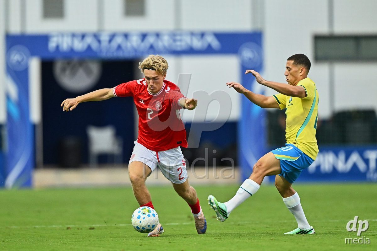 SAN PEDRO DEL PINATAR, SPAIN - SEPTEMBER 28: Victor Gustafsen of Denmark during the International Friendly match between Denmark U20 and Brazil U20 at Pinatar Arena on September 28, 2026 in San Pedro del Pinatar, Spain.
