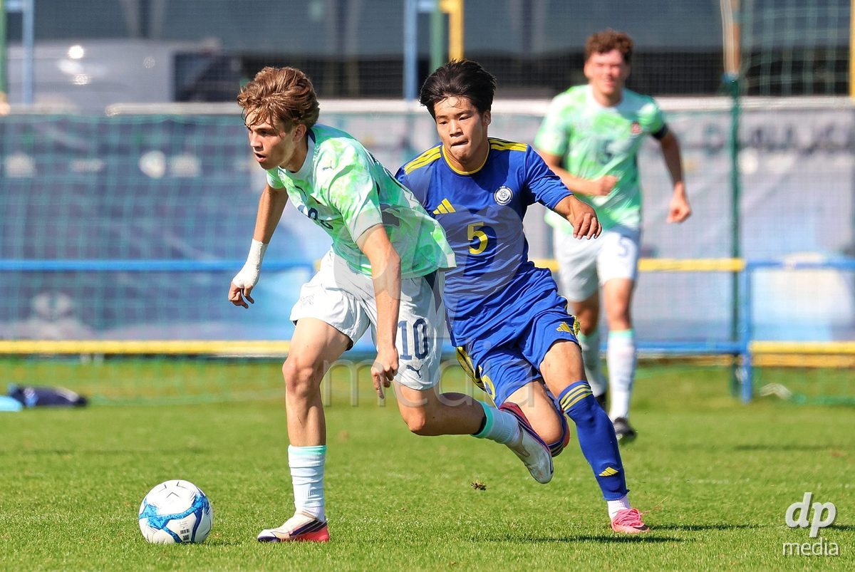 DUNAJSKA LUZNA, SLOVAKIA - SEPTEMBER 28: Mladen Mijajlovic 10 of Switzerland controls the ball during the International Friendly football match between Kazakhstan U19 and Switzerland U19 on September 28, 2026 in Dunajska Luzna, Slovakia.