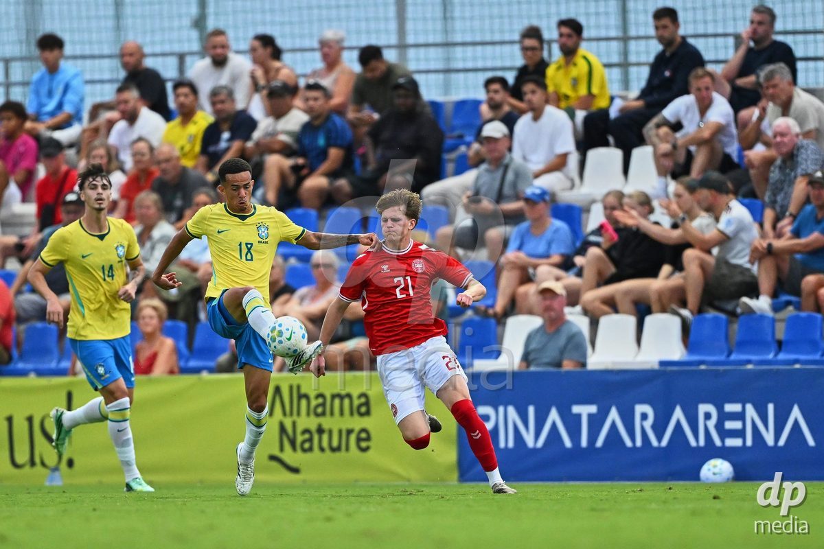 SAN PEDRO DEL PINATAR, SPAIN - SEPTEMBER 28: Sofus Johannsen of Denmark during the International Friendly match between Denmark U20 and Brazil U20 at Pinatar Arena on September 28, 2026 in San Pedro del Pinatar, Spain.