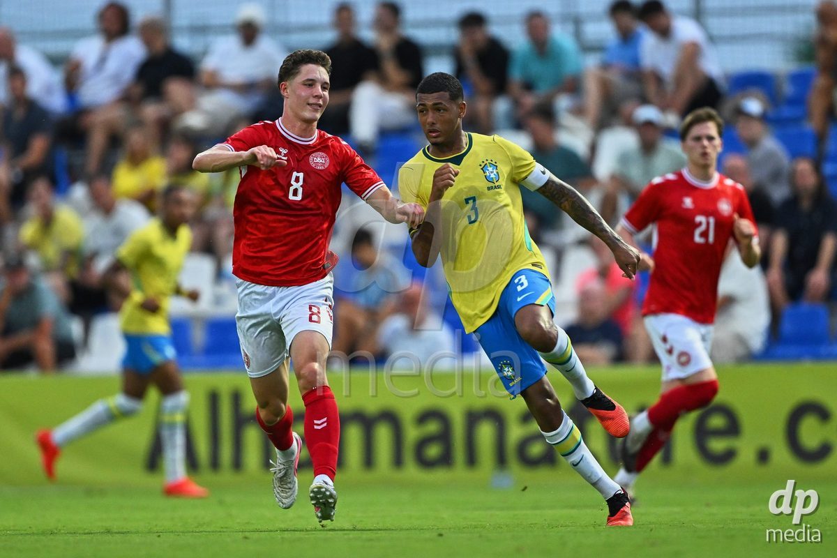 SAN PEDRO DEL PINATAR, SPAIN - SEPTEMBER 28: Jonatan Lindekilde of Denmark during the International Friendly match between Denmark U20 and Brazil U20 at Pinatar Arena on September 28, 2026 in San Pedro del Pinatar, Spain.